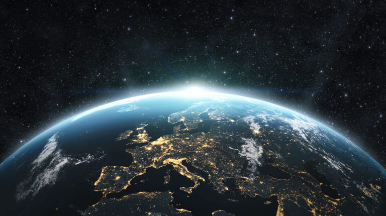 The Earth view from space with stars shining