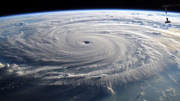 Satellite View of a Hurricane From Space, Tropical hurricane viewed from space, AI Generated