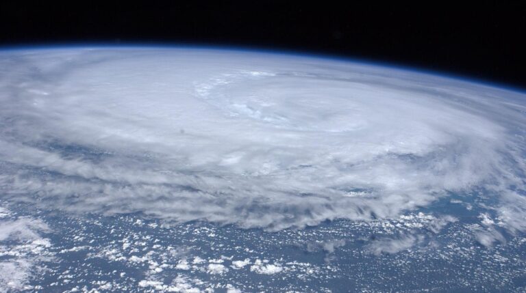 A photo of a tropical storm taken in space.