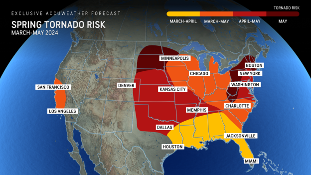 AccuWeather predicts 1,250 to 1,375 US tornadoes in 2024.