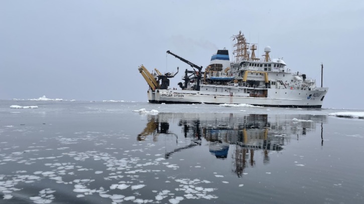 NOAA's Oscar Dyson out at sea supporting a science mission in Alaska in 2022.