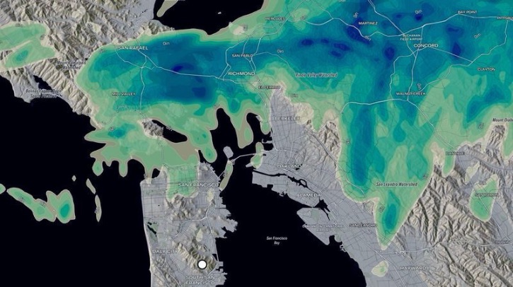 A graph shows a raincloud over San Francisco.