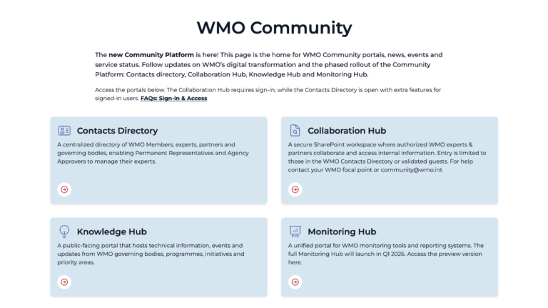 The WMO Community Platform website page.