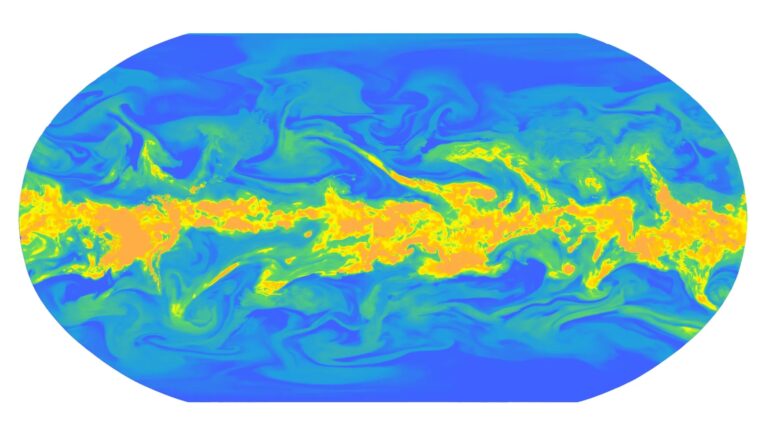 An image of weather forecasting around the world with different parameters showin in yellow, orange, blue and green, around the world. Image taken from Google's WeatherNext 2, its most advanced AI forecasting model to date.