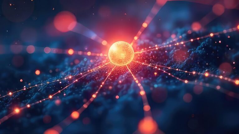 A network of glowing nodes and connecting lines symbolizing the innovative power of interconnected ideas and collaborative digital breakthroughs.