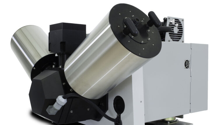 The Exosens Assist II atmospheric sounder solution. It has silver cylindrical and rectangular components.